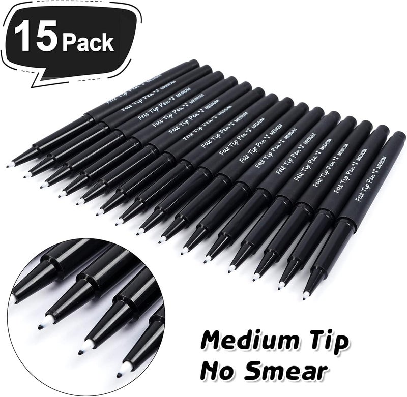 Lelix Felt Tip Pens, 15 Black Pack, 0.7mm Medium Point, Felt Tip Markers Pens for Journaling, Writing, Note Taking, Planner, Perfect for School Office and Art Supplies - Image 2