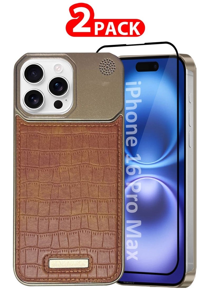 CATANES iPhone 16 Pro Max 2 Pack Case Leather Metal Design, Slim Lightweight Minimalist Cover,1 Case 1 Screen Protector 