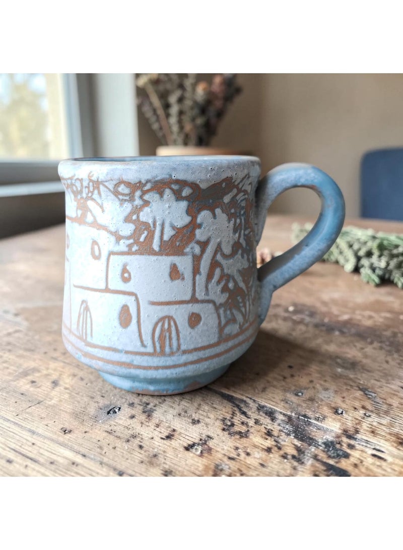 color zone pottery 200ml mug with a unique engraved design, microwave safe, handmade from pottery - Image 1