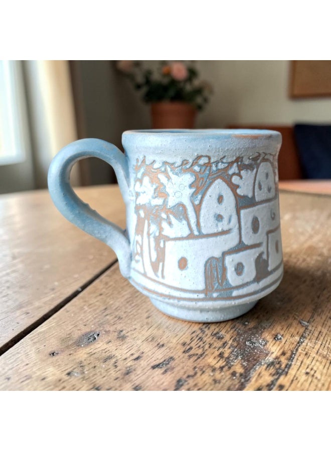 color zone pottery 200ml mug with a unique engraved design, microwave safe, handmade from pottery - Image 2