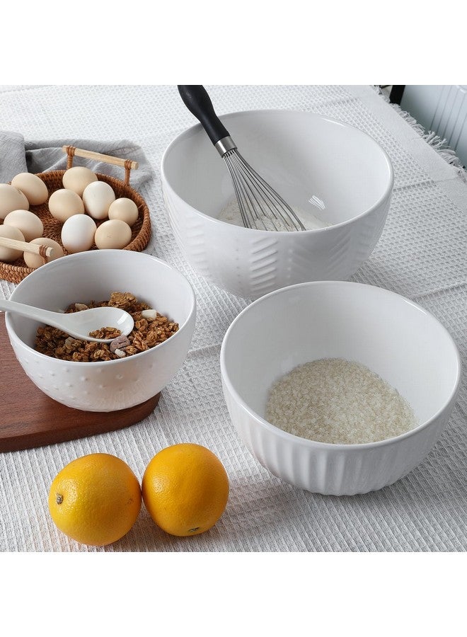 هابي كيت مجموعة أوعية خلط سيراميك من هابي كيت، مجموعة أوعية متداخلة للمطبخ، مجموعة من 3 أوعية كبيرة سعة 5/3/1.5 كوارت، وعاء تقديم للتحضير للخبز وخلط السلطة، آمن للاستخدام في الفرن والميكروويف وغسالة الأطباق - Image 1