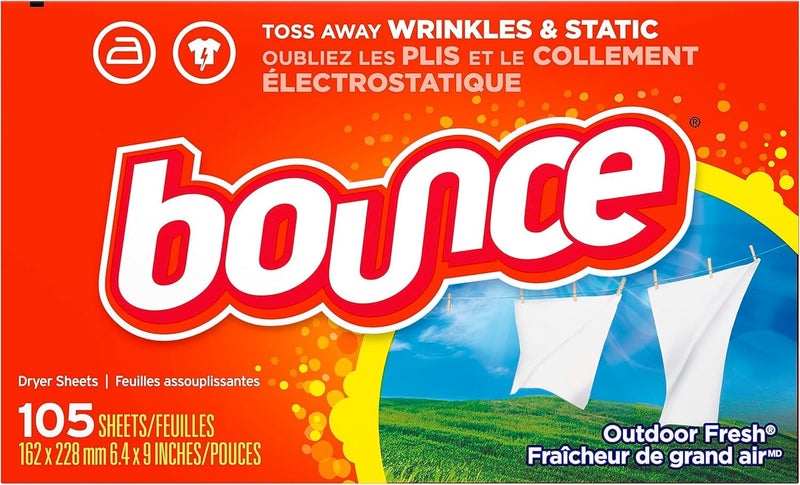 Bounce مناديل ملطف القماش من باونس، رائحة انتعاش في الهواء الطلق، 105 قطعة - Image 1