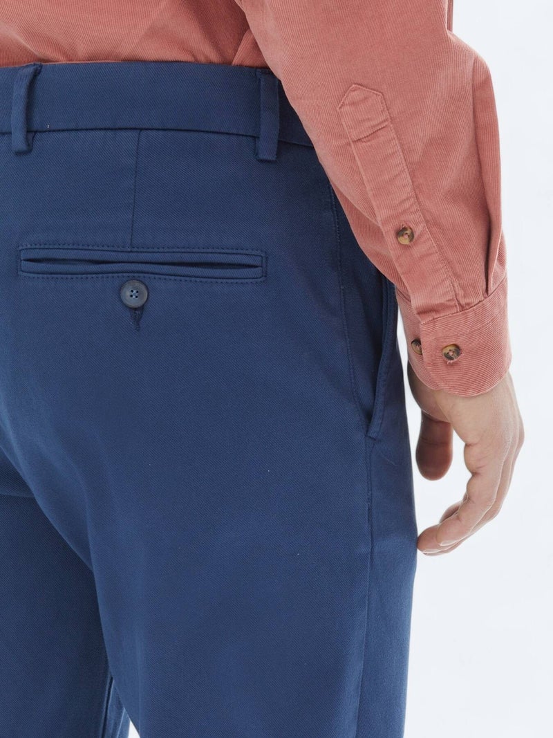 Kip Dark Blue Weaving Regular Fit Casual Cotton Blended Trousers - Image 5