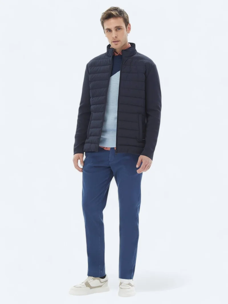 Kip Dark Blue Weaving Regular Fit Casual Cotton Blended Trousers