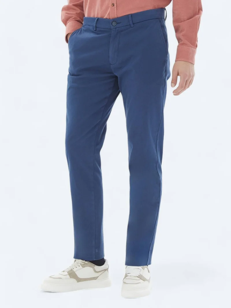 Kip Dark Blue Weaving Regular Fit Casual Cotton Blended Trousers