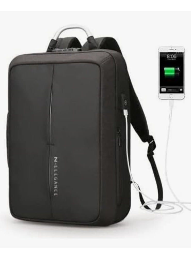 N Elegance 15.6 inch Laptop Backpack Large Capacity School Bag USB Charging Port Water Resistant Grey - Image 1