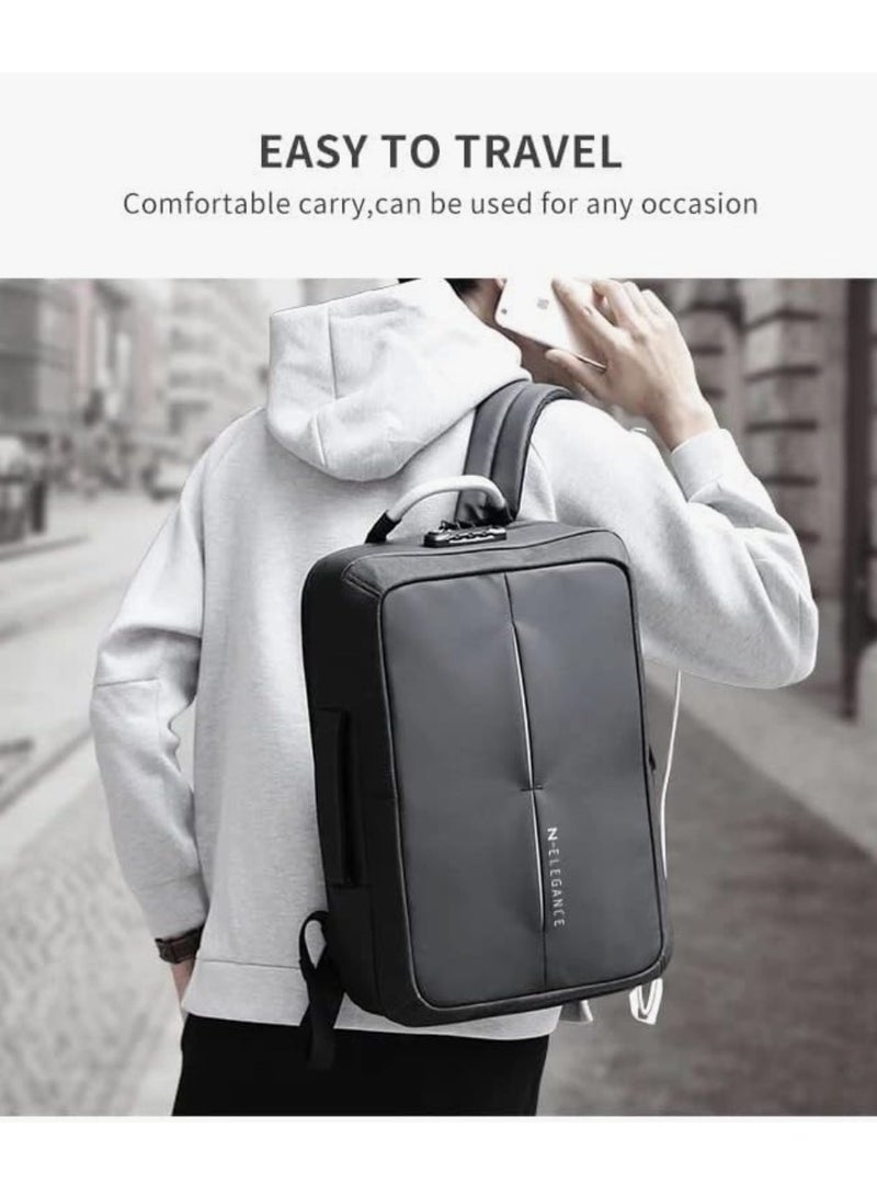 N Elegance 15.6 inch Laptop Backpack Large Capacity School Bag USB Charging Port Water Resistant Grey - Image 2