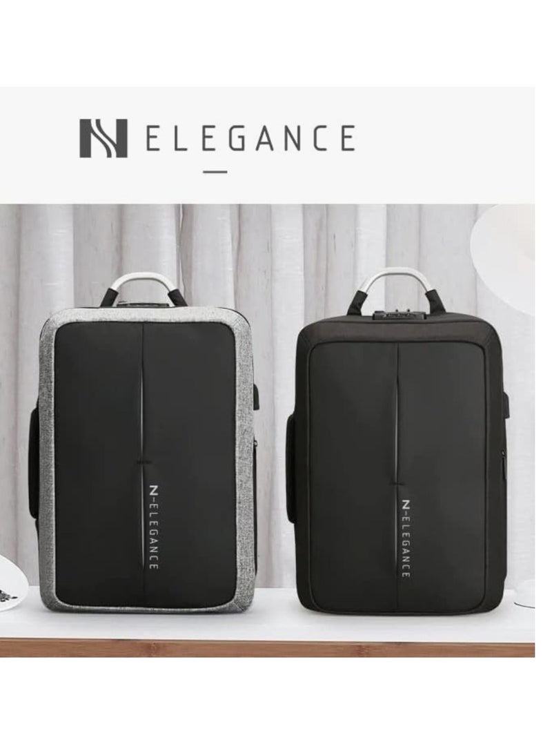 N Elegance 15.6 inch Laptop Backpack Large Capacity School Bag USB Charging Port Water Resistant Grey - Image 5