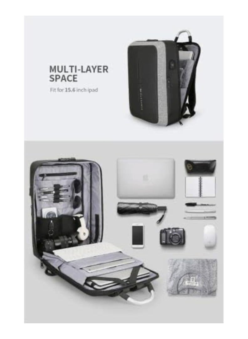 N Elegance 15.6 inch Laptop Backpack Large Capacity School Bag USB Charging Port Water Resistant Grey - Image 3