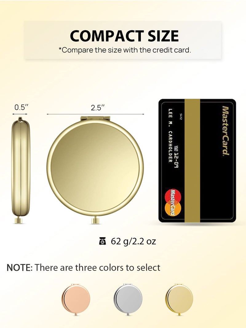 Getinbulk Compact Mirror for Purse, Double-Sided 1X/2X Magnifying Metal Pocket Makeup Mirrors(Round,Gold) - Image 2