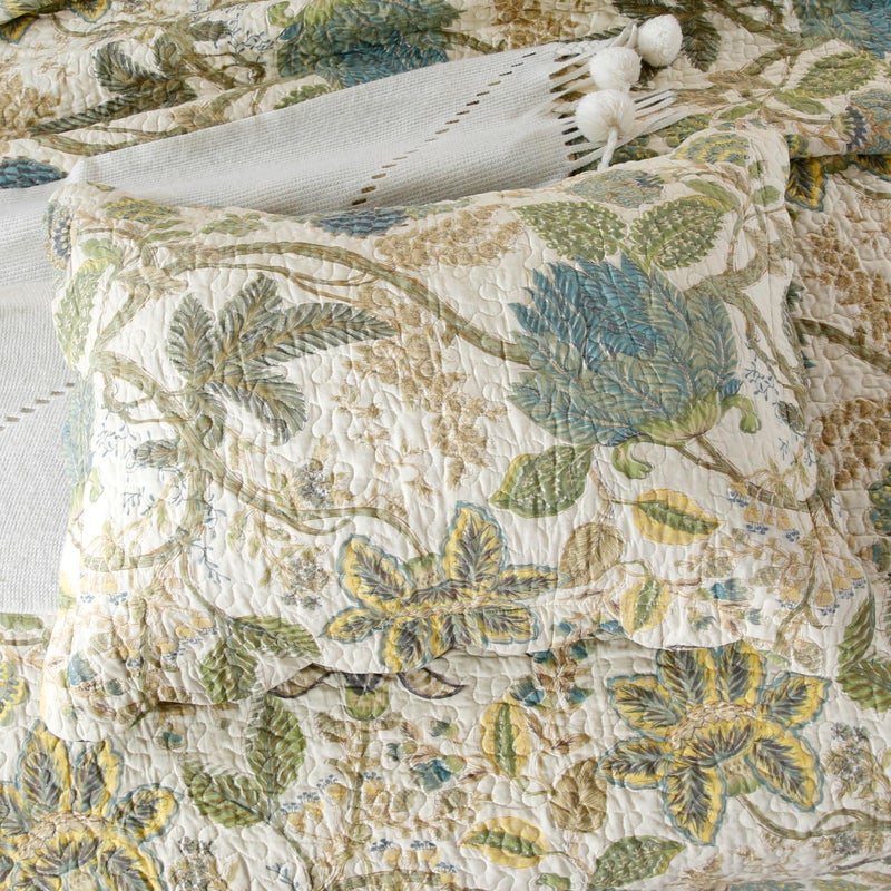 DURLENGEN Forest 100% Cotton King Quilt 3Pcs,Bohemian Reversible Leaves & Flowers Pattern on White, Luxury Lightweight Coverlet Sets for All Season(King 106x96,Forest) - Image 5