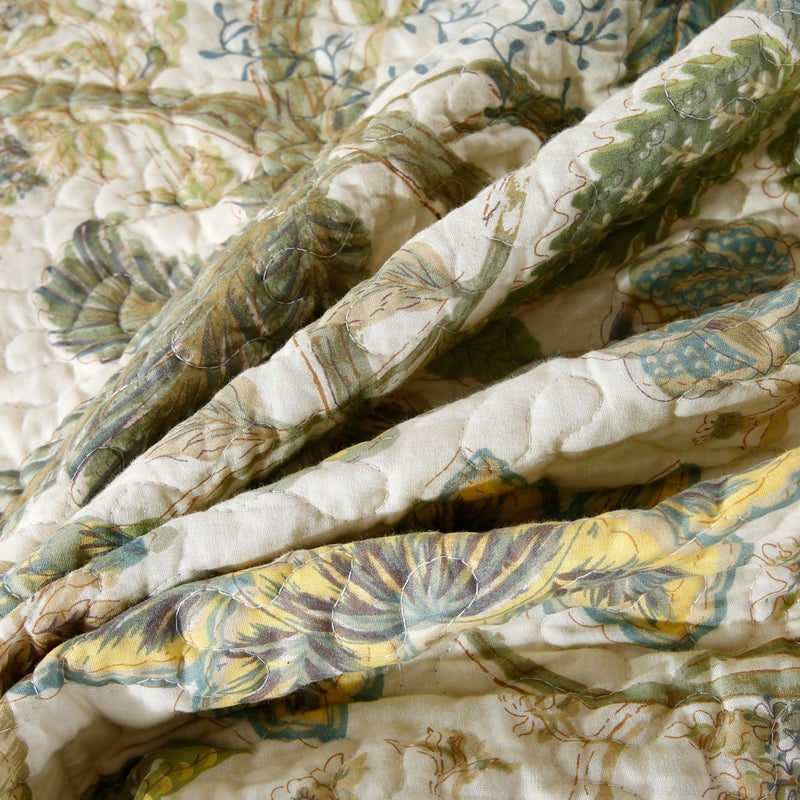 DURLENGEN Forest 100% Cotton King Quilt 3Pcs,Bohemian Reversible Leaves & Flowers Pattern on White, Luxury Lightweight Coverlet Sets for All Season(King 106x96,Forest) - Image 4