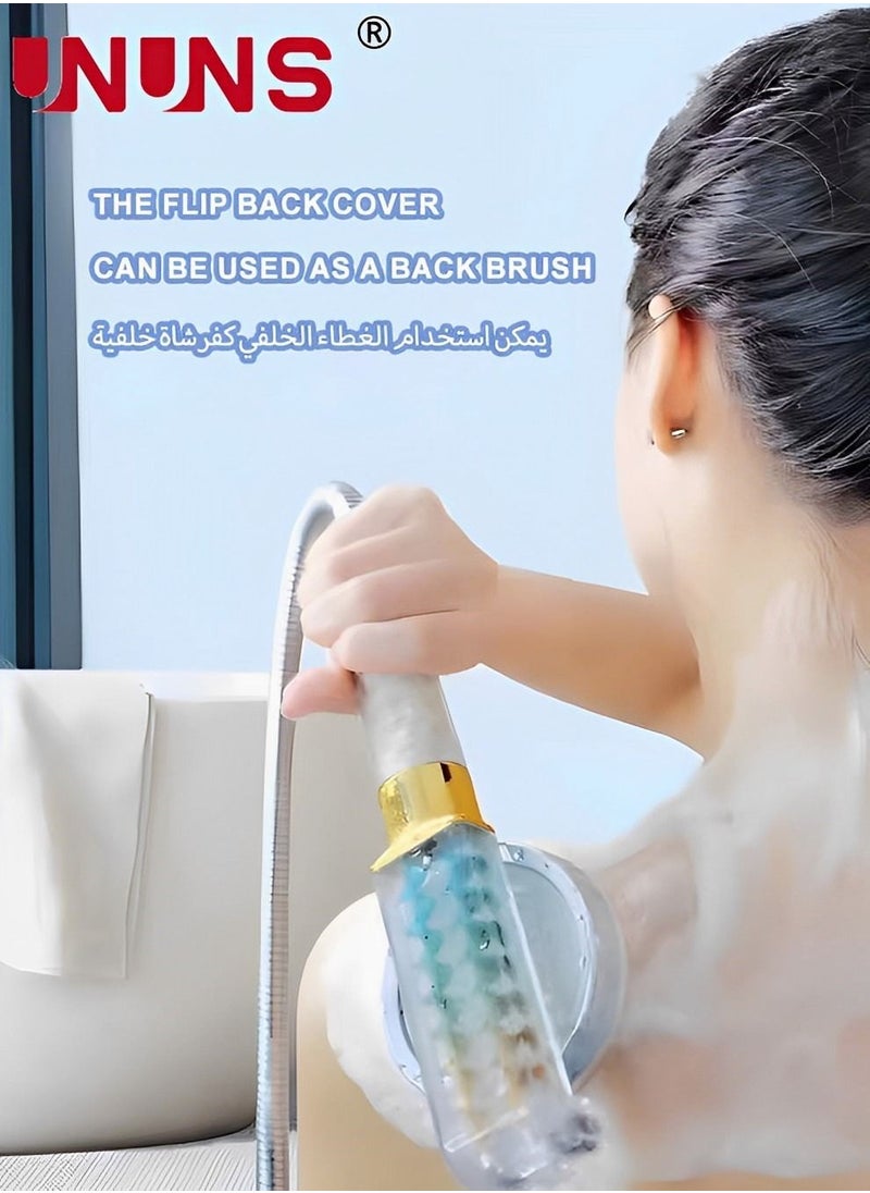 UNUNS - Shower Head Clear,Handheld Clamshell Shower Filter For Removes Chlorine And Harmful Pollutants,Double High Pressure Head Handheld Shower Set With 5 Filters,Massage Back,Handheld Shower - Image 1