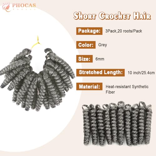PHOCAS 3 Packs Short Curly Crochet Hair,Short Crochet Hair 10 Inch 20roots/Pack,Gray Crochet Hair Extensions for Women(6MM) - Image 2