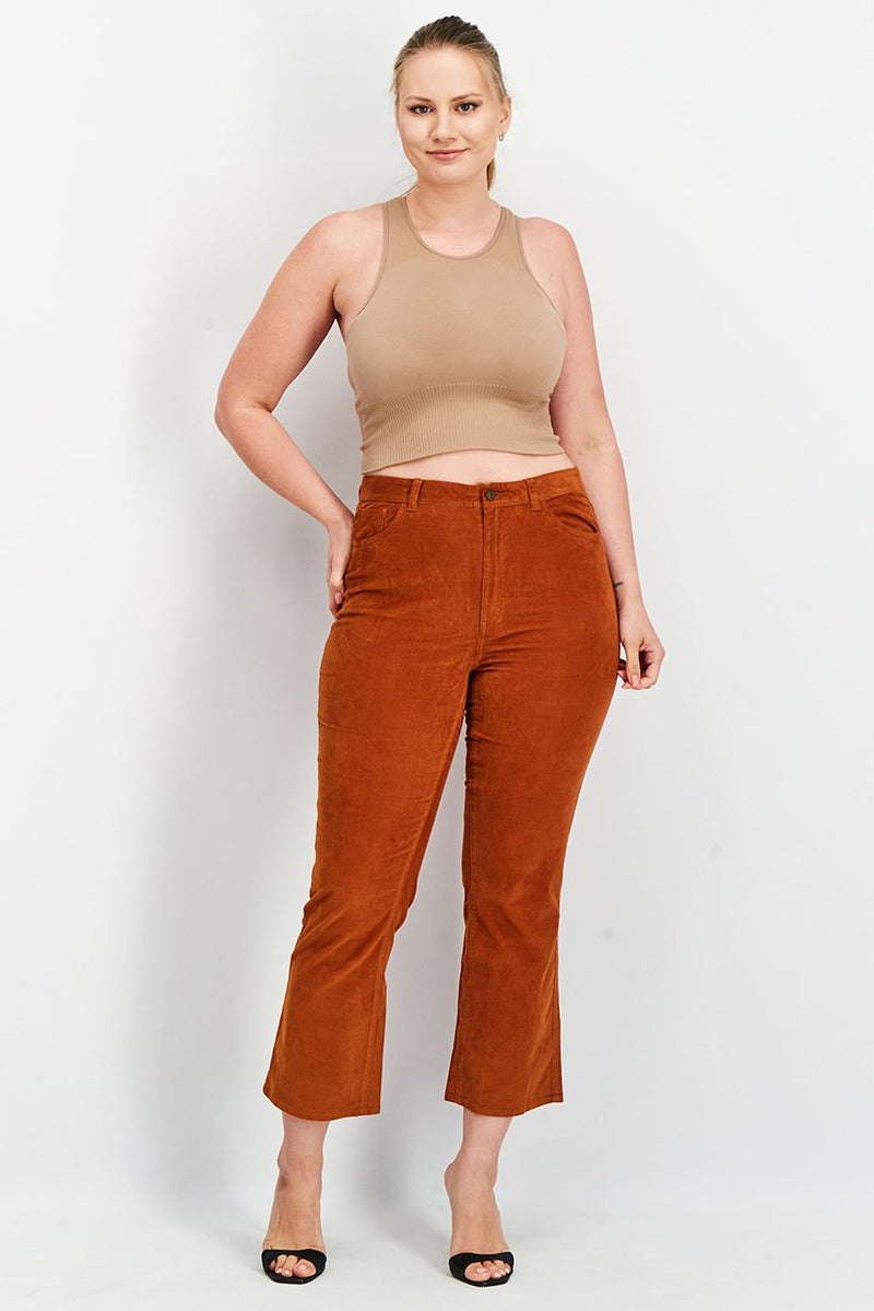 Tchibo Women Flared Leg Plain Pants, Rust Brown  - Image 2