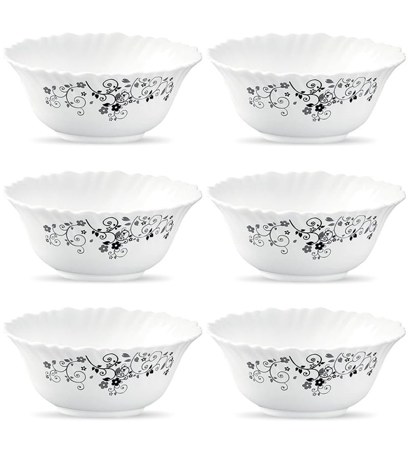 Crocera LaOpala Classique Mysterio Black Vegetable Bowl Set of 6 Pcs 200ml Super White Microwave Safe OpalGlass - Image 1