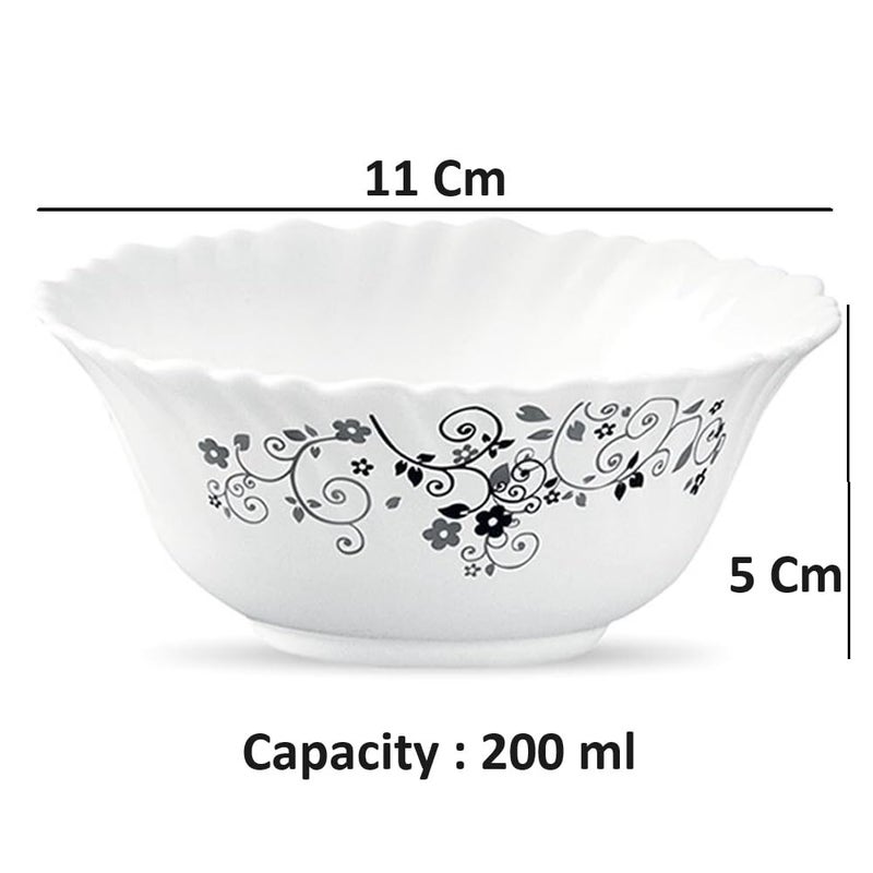 Crocera LaOpala Classique Mysterio Black Vegetable Bowl Set of 6 Pcs 200ml Super White Microwave Safe OpalGlass - Image 3