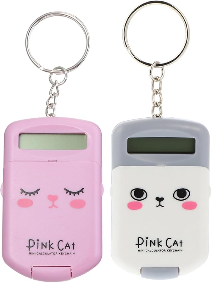 Pink Gray Mini Keychain Calculator 2 Pack Portable Pocket Math Tool For Students - Image 1