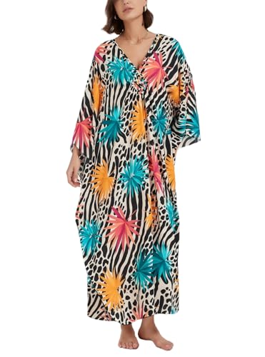 IMAGEKOPE Kaftan Dresses for Women Plus Size V-Neck Moo Moos Batwing Kaftan Beach Dress Bathing Suit Cover-Up Loungewear - Image 1