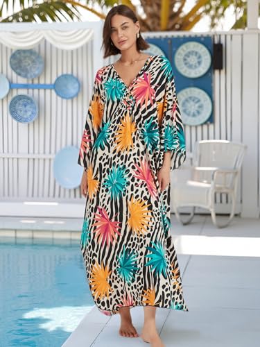 IMAGEKOPE Kaftan Dresses for Women Plus Size V-Neck Moo Moos Batwing Kaftan Beach Dress Bathing Suit Cover-Up Loungewear - Image 4