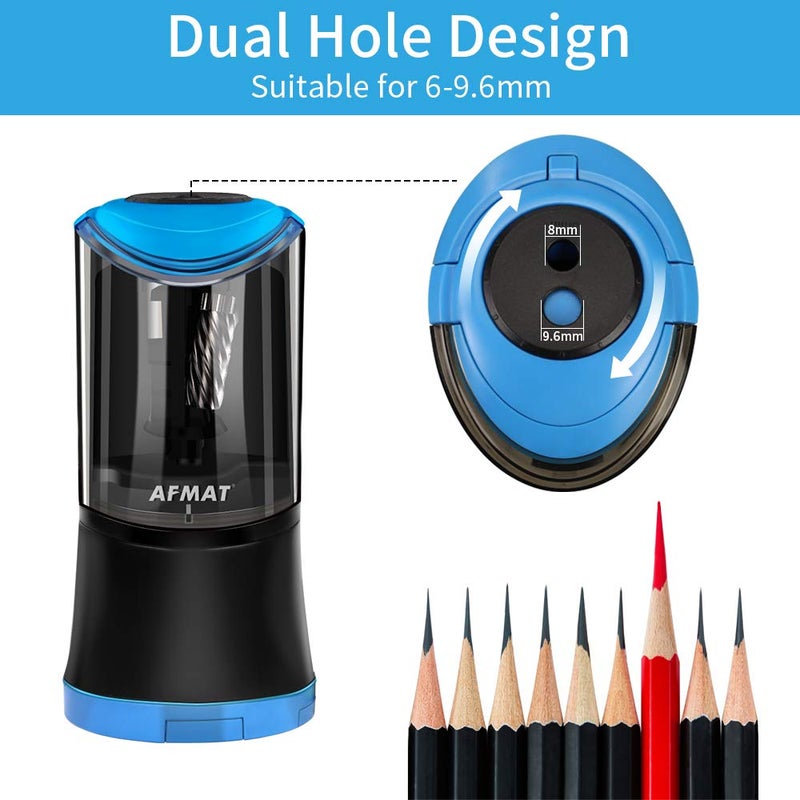 AFMAT Electric Long Point Pencil Sharpener, 2 Holes, Fast Sharpen & Auto Stop, 8-17mm Long Point, Rechargeable Artist Pencil Sharpener for 6-9.6mm Large Pencils, Charcoal/Drawing/Colored Pencils PS09 - Image 3