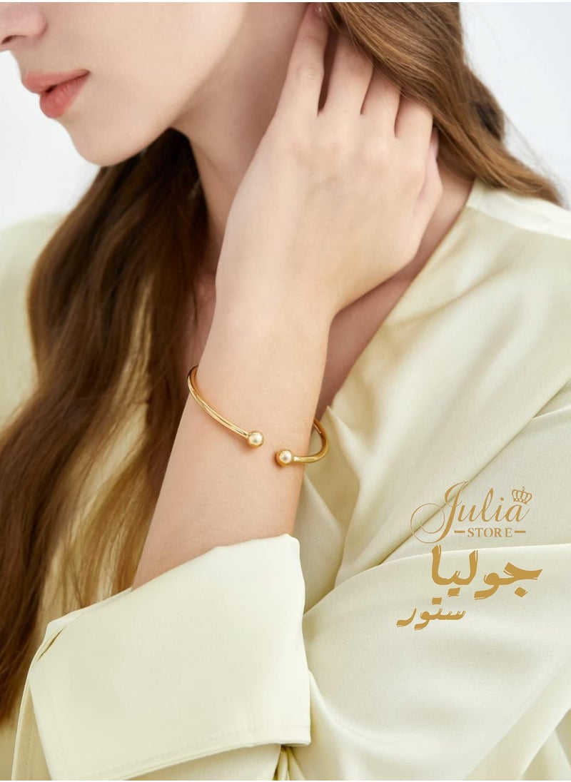 Julia Store 18K Gold Plated Adjustable Stainless Steel Ball Cuff Bangle Bracelet for Men Women Gift Love By Julia Store  - Image 3