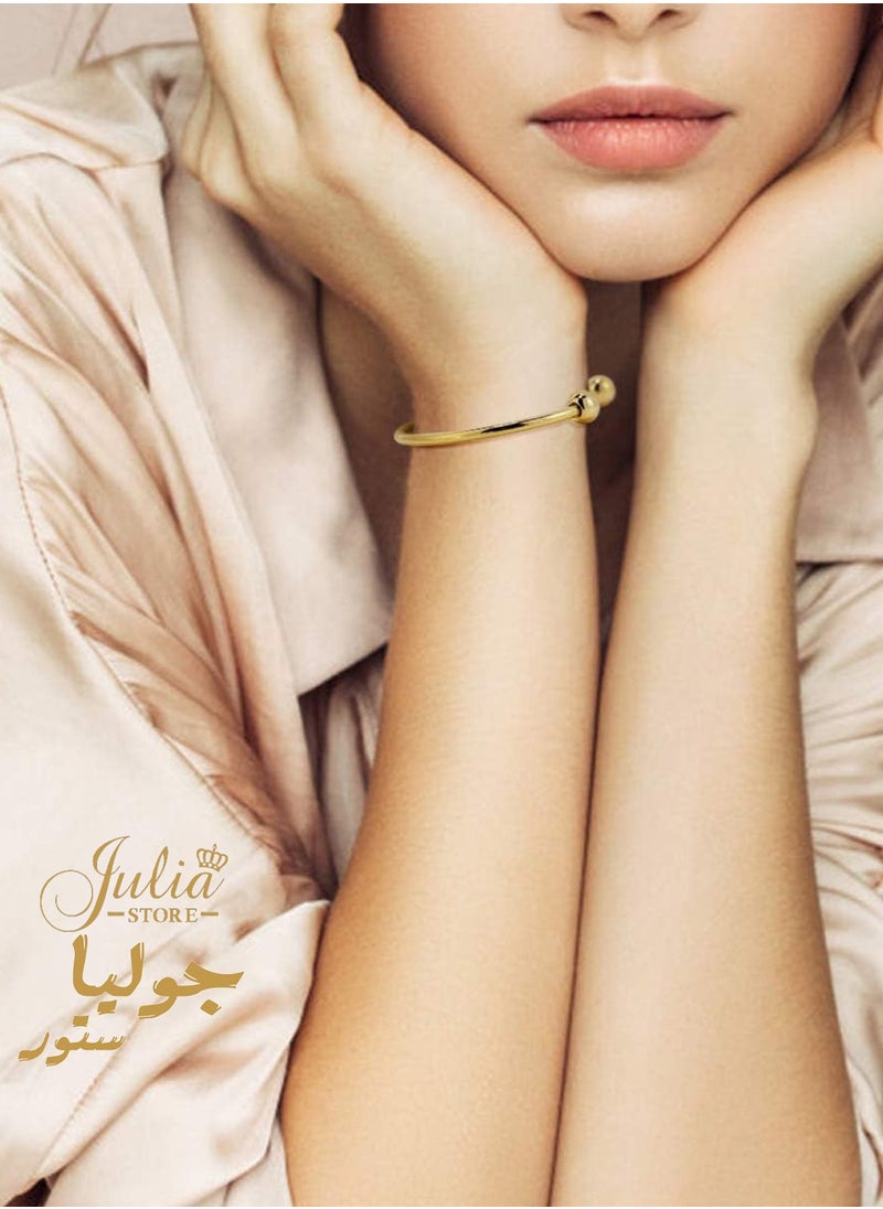 Julia Store 18K Gold Plated Adjustable Stainless Steel Ball Cuff Bangle Bracelet for Men Women Gift Love By Julia Store  - Image 5