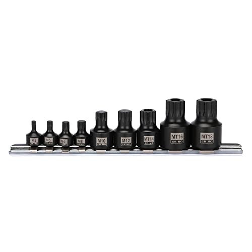 EMENTOL 9PCS Low Profile Impact Triple Square Bit Socket Set, CR-MO, 1/4", 3/8" and 1/2" Drive, 9 Pieces Stubby Triple Square Bit Sockets, M4 - M12, MT14 - MT18 - Image 1