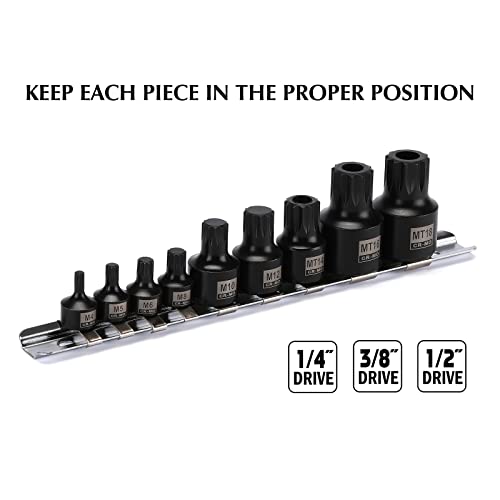 EMENTOL 9PCS Low Profile Impact Triple Square Bit Socket Set, CR-MO, 1/4", 3/8" and 1/2" Drive, 9 Pieces Stubby Triple Square Bit Sockets, M4 - M12, MT14 - MT18 - Image 4