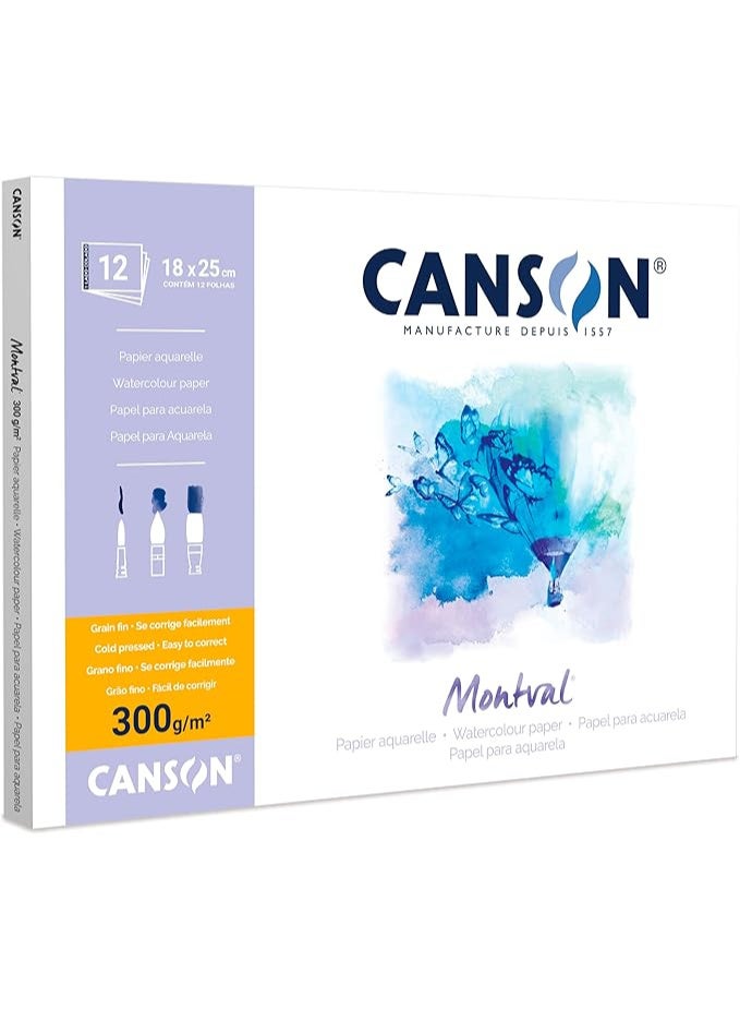 CANSON Montval 12 Sheet Watercolour Paper Fine Grain 18 x 25 cm 300 g/m² White - Image 4
