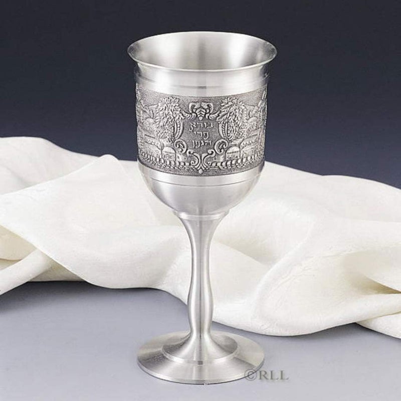Rite Lite Jerusalem Kiddush Cup With Stem, 6", Silver, for Shabbat- Judaica Shabbos and Holiday Gift - 100% Genuine Pewter - Image 2