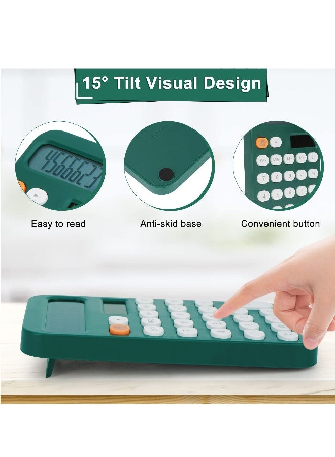 12 Digit Standard Calculator Office Desk with Large LCD Display for School Home and Business Use Automatic Sleep Hold one Hand Battery Solar Powered Green - Image 3
