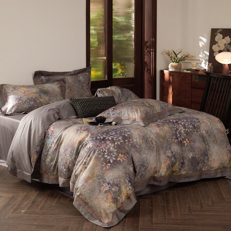 mixinni Vintage Floral Duvet Cover Set - King Size, 100% Long Staple Cotton Percale, Reversible Purple Floral Bedding Set with Zipper Closure, 3-Piece Luxury Duvet Cover with 2 Pillow Shams (20"x36") - Image 2