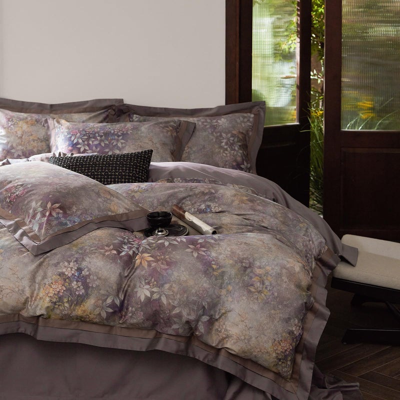 mixinni Vintage Floral Duvet Cover Set - King Size, 100% Long Staple Cotton Percale, Reversible Purple Floral Bedding Set with Zipper Closure, 3-Piece Luxury Duvet Cover with 2 Pillow Shams (20"x36") - Image 1