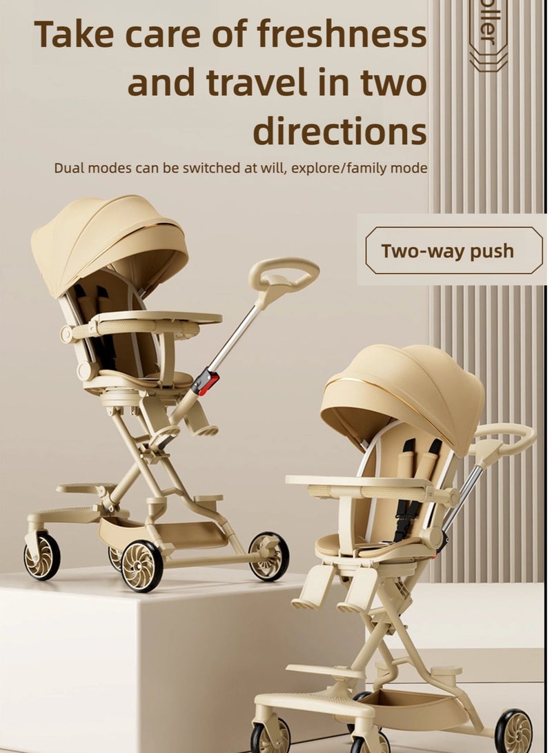 ZAYVA Lightweight Baby Stroller, Multifunctional High-View Travel Stroller, One-Hand Folding for Newborns, Infants & Toddlers, with Detachable Dinner Plate, Adjustable Sunshade, and 180° Reversible Reclining Seat - Image 4