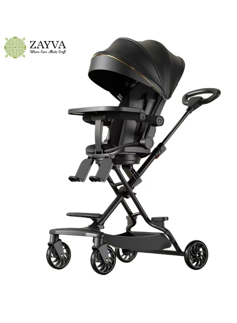 ZAYVA Lightweight Baby Stroller, Multifunctional High-View Travel Stroller, One-Hand Folding for Newborns, Infants & Toddlers, with Detachable Dinner Plate, Adjustable Sunshade, and 180° Reversible Reclining Seat - Image 1