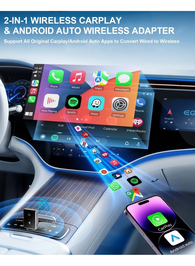 Wireless CarPlay & Android Auto Adapter – 2-in-1 Dongle, Converts Wired Systems to Wireless, Plug & Play USB for Cars 2017+ - Image 2