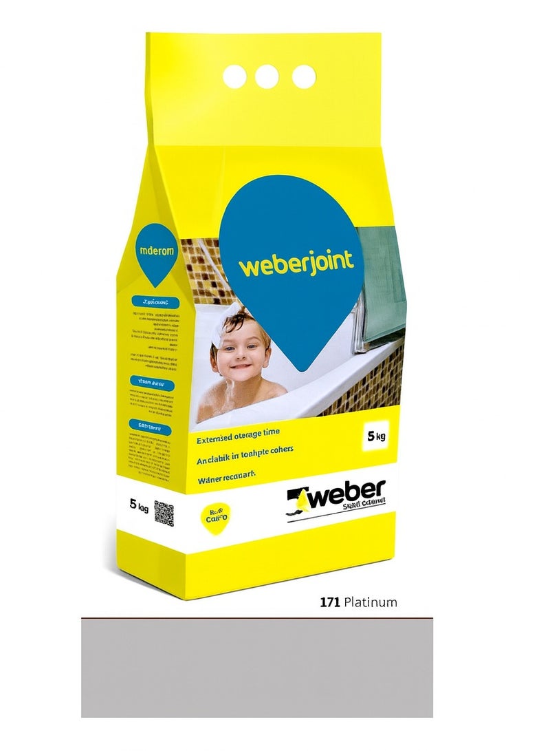 Weber مونة بلاط قائمة على الأسمنت مخلطة مسبقًا لمفاصل البلاط (5 كجم) - (بلاتينيوم) - Image 1