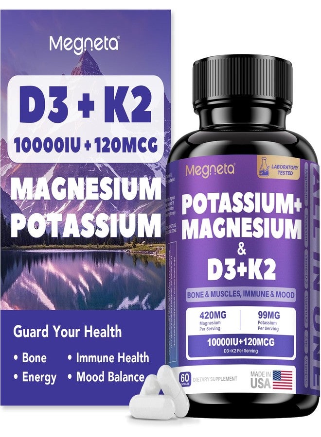 Megneta High-Potency Vitamin D3 10000IU K2 (MK-7) Potassium Magnesium Supplement - Advanced Synergistic Complex for Bone, Immune Health, Mood Balance & Energy Support - Image 1