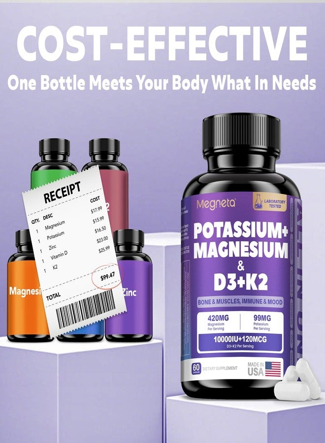 Megneta High-Potency Vitamin D3 10000IU K2 (MK-7) Potassium Magnesium Supplement - Advanced Synergistic Complex for Bone, Immune Health, Mood Balance & Energy Support - Image 4