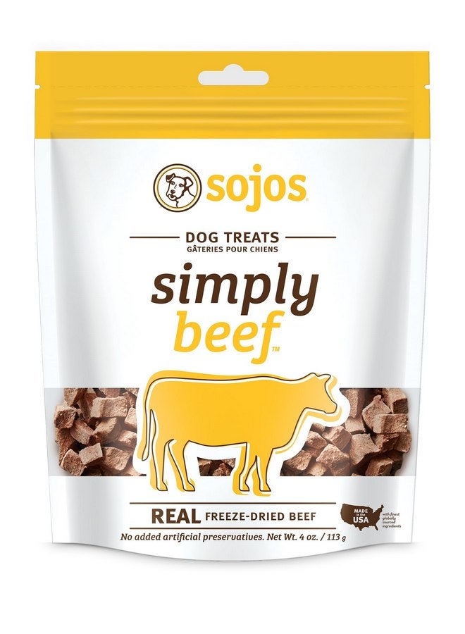 سوجوز طعام الحيوانات الأليفة الطبيعي SOJOS، مكافآت الكلاب المجففة بالتجميد Simply Beef، 4 أونصة، أصفر - Image 1