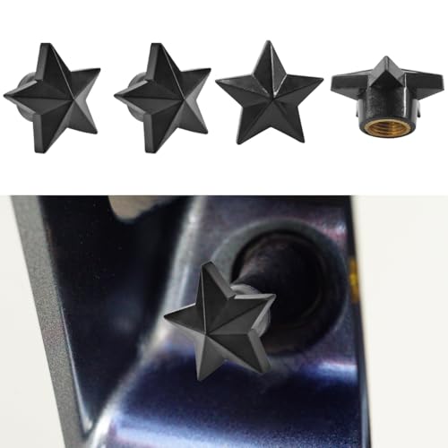 LHDOS 4PCS Star Tire Valve Stem Caps FivePointed Star Shaped Car Wheel Tire Valve Caps with Rubber ORing Car Tire Air Cap Dust Proof Covers Universal LeakProof Wheel Stem Cover for Most Cars Black - Image 1