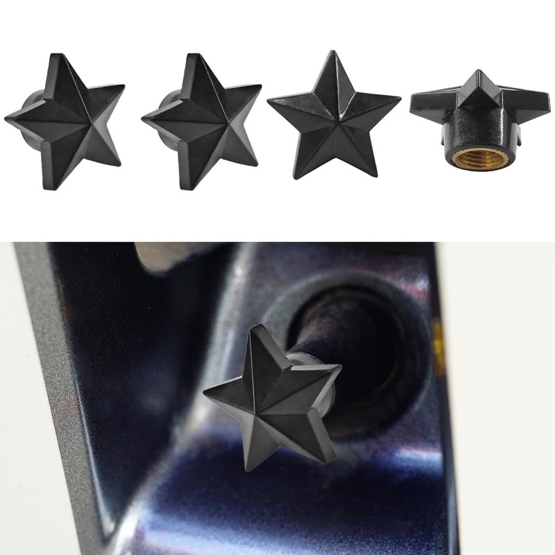 LHDOS 4PCS Star Tire Valve Stem Caps FivePointed Star Shaped Car Wheel Tire Valve Caps with Rubber ORing Car Tire Air Cap Dust Proof Covers Universal LeakProof Wheel Stem Cover for Most Cars Black - Image 3