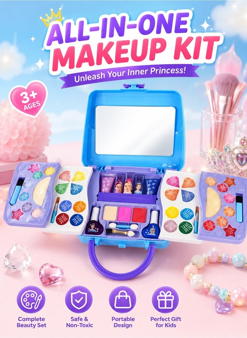 Saudi Select Your Daughter's Safe Makeup Kit: 50-Piece Frozen-Inspired Magic!  Non-Toxic for Princess Dress up Game Christmas & Birthday Girl Gift for 3-12 - Image 1