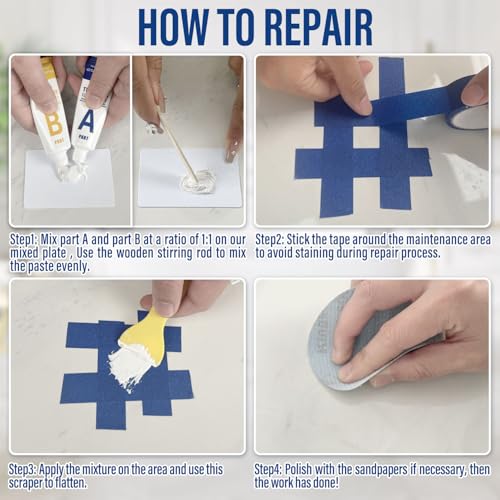 cocomfix طقم إصلاح حوض الاستحمام أبيض، طقم إصلاح حوض الاستحمام للبلاط، الألياف الزجاجية، الأكريليك، البورسلين، ترميم وإصلاح الرقائق، الشقوق، الثقوب والخدوش على الأحواض، المرحاض، الحوض، الدش، والصينية في الحمام - Image 4