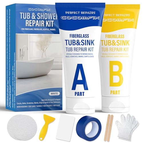 cocomfix طقم إصلاح حوض الاستحمام أبيض، طقم إصلاح حوض الاستحمام للبلاط، الألياف الزجاجية، الأكريليك، البورسلين، ترميم وإصلاح الرقائق، الشقوق، الثقوب والخدوش على الأحواض، المرحاض، الحوض، الدش، والصينية في الحمام - Image 1