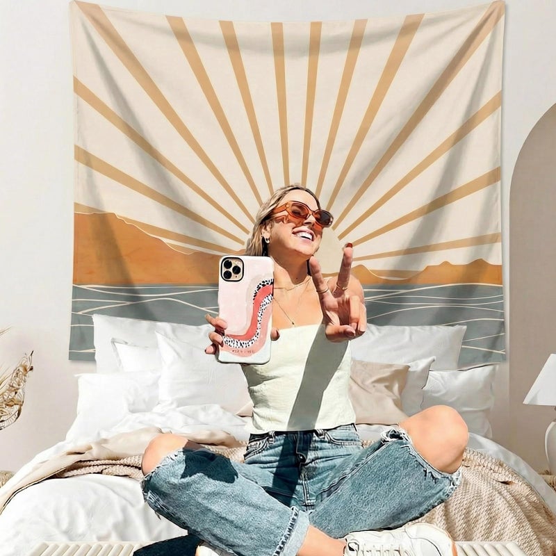 Apdidl Boho Tapestry Wall Hanging for Bedroom Aesthetic, Bohemian Sun Sunrise Sea Vintage Tapestries for Living Room, Retro Hippie Rainbow Mountain Backdrop Tapestry for Dorm Room Decor (51" X 60") - Image 2
