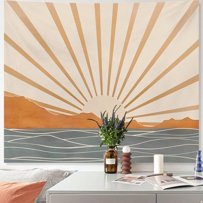 Apdidl Boho Tapestry Wall Hanging for Bedroom Aesthetic, Bohemian Sun Sunrise Sea Vintage Tapestries for Living Room, Retro Hippie Rainbow Mountain Backdrop Tapestry for Dorm Room Decor (51" X 60") - Image 1