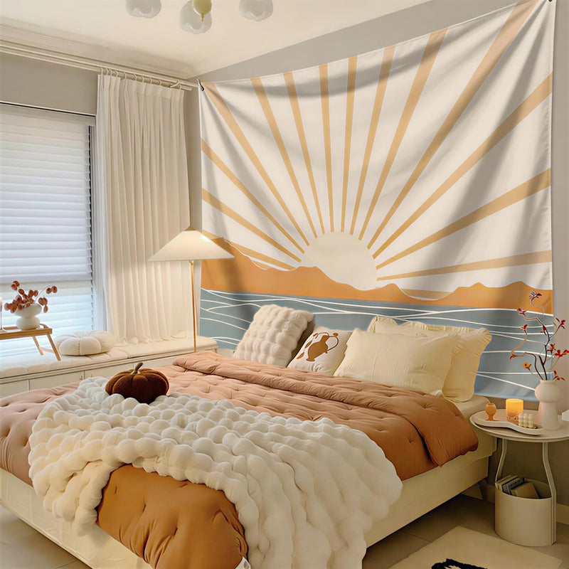 Apdidl Boho Tapestry Wall Hanging for Bedroom Aesthetic, Bohemian Sun Sunrise Sea Vintage Tapestries for Living Room, Retro Hippie Rainbow Mountain Backdrop Tapestry for Dorm Room Decor (51" X 60") - Image 4