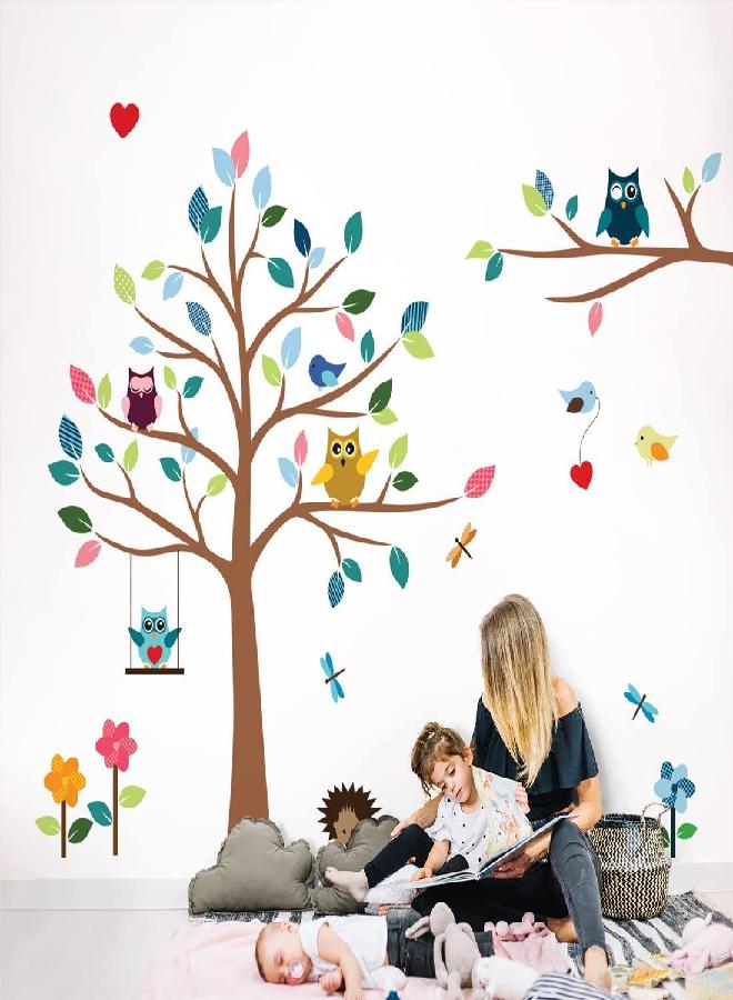 Timber Artbox TIMBER ARTBOX Cheerful Safari Nursery Wall Decor - Woodland Jungle Wall Decals with Owls & Tree - Cute Animal Stickers for Kids Room, Baby Boys and Girls Bedroom, Classroom & Daycare Decorations - Image 1